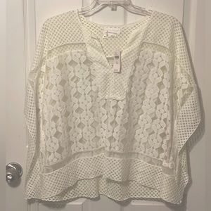 Anthropologie, Ivory & Yellow, Crochet & Mesh Poncho/ Topper, One Size